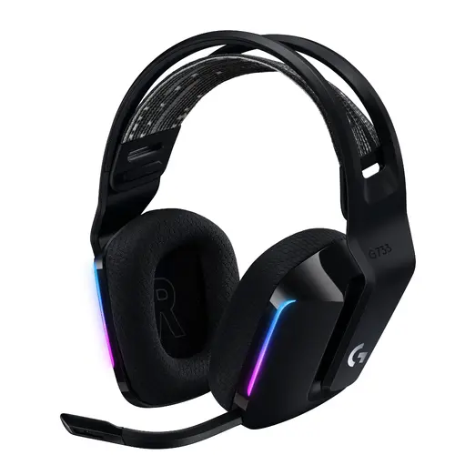 Слушалки, Logitech G733 Wireless Headset, Lightsync RGB, Lightspeed Wireless, PRO-G 40 mm Drivers, DTS Headphone:X 2.0 Surround, Blue Voice Microphone, 278 g, Black