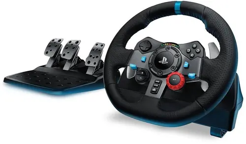 Волан, Logitech G29 Driving Force Racing Wheel, PlayStation 4, PlayStation 3, PC, 900° Rotation, Dual Motor Force Feedback, Adjustable Pedals, Leather