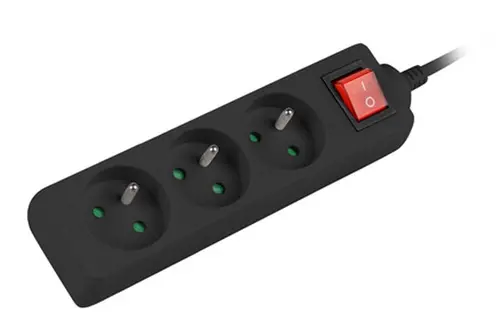 Разклонител, Lanberg power strip 3m, 3 sockets, french with circuit breaker quality-grade copper cable, black