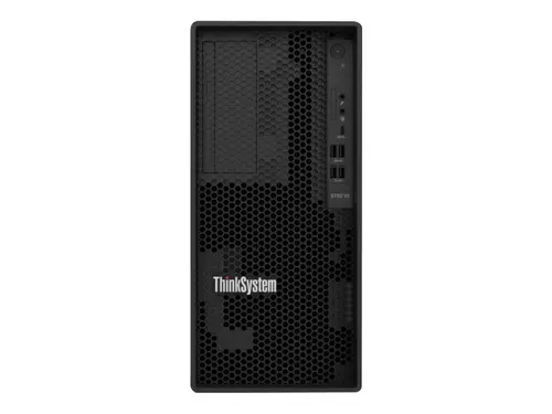 Сървър, Lenovo ThinkSystem ST50 V2, Xeon E-2324G  (4C 3.1GHz 8MB Cache/65W), SW RAID, 2x960GB Micron 5400 Pro SSD, 1x16GB, 500W 94% Efficiency, No DVD, 3 year