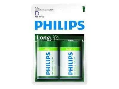 Philips Longlife батерия R20 (D), 2-blister
