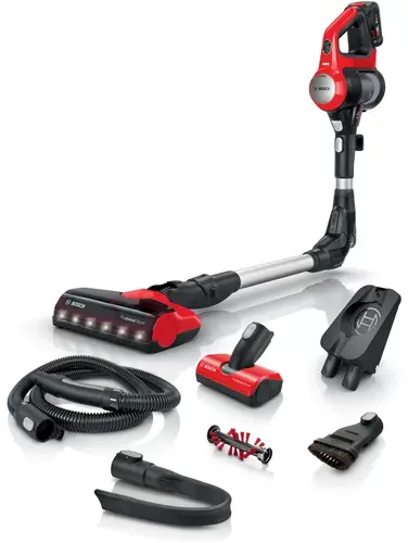 Прахосмукачка, Bosch BBS711ANM, Cordless Handstick Vacuum Cleaner, Unlimited 7 ProAnimal, TurboSpin motor, 82 dB(A), 3.0 Ah battery, 18.0V, AllFloor ProAnimal Brush with LED, Red