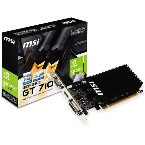 MSI Video Card NVidia GeForce GT 710, 2048MB DDR3, 64-bit, 12.8 GB/s, 1600 Mbps Effective Memory Speed, 954 MHz Clock, PCI Express 2.0, HDMI 1.4, Dual-link DVI-D, D-Sub, 300W Recommended PSU MSI Video Card NVidia GeForce GT 710, 2048MB DDR3, 64-bit, 12.8 GB/s, 1600 Mbps Effective Memory Speed, 954 MHz Clock, PCI Express 2.0, HDMI 1.4, Dual-link DVI-D, D-Sub, 300W Recommended PSU