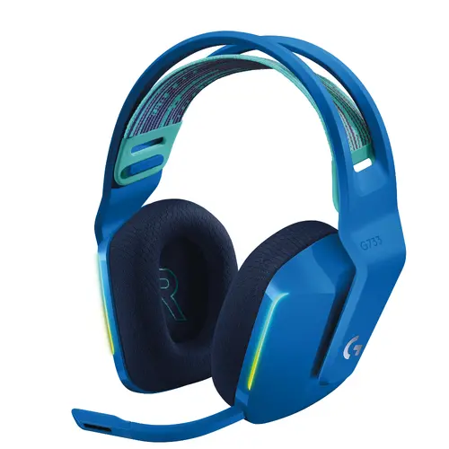 Слушалки, Logitech G733 Wireless Headset, Lightsync RGB, Lightspeed Wireless, PRO-G 40 mm Drivers, DTS Headphone:X 2.0 Surround, Blue Voice Microphone, 278 g, Blue Слушалки, Logitech G733 Wireless Headset, Lightsync RGB, Lightspeed Wireless, PRO-G 40 mm Drivers, DTS Headphone:X 2.0 Surround, Blue Voice Microphone, 278 g, Blue