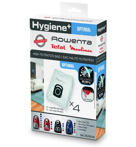 Торбичка за прахосмукачка, Rowenta ZR200540, High Filtration Hygiene +, 4 Vacuum Bags, 4.5 liters, An automatic closure