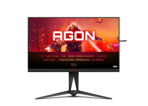 Монитор, AOC AG325QZN/EU, 31.5" Fast VA WLED, 2560x1440@240Hz, 1ms GtG, 0.5ms MPRT, 400cd m/2, 4000:1, 80M:1 DCR, Adaptive Sync, FlickerFree, Tilt, Height Adjust, Pivot, Swivel, 2xHDMI, 2xDP, USB hub