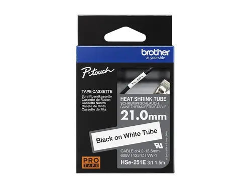 Консуматив, Brother HSe-251E 21mm Black on White Heat Shrink Tape