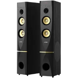 FENDA F&D T-88X 2.0 Floorstanding Speakers, 300W RMS (150x2), 1'' Tweeter + 5.25'' Speaker + 10'' Subwoofer for each channel, BT 4.2/HDMI/Optical/Coaxial/AUX/USB/FM/Karaoke function/LED Display/Remote Control/Microphone included/Wooden/Black