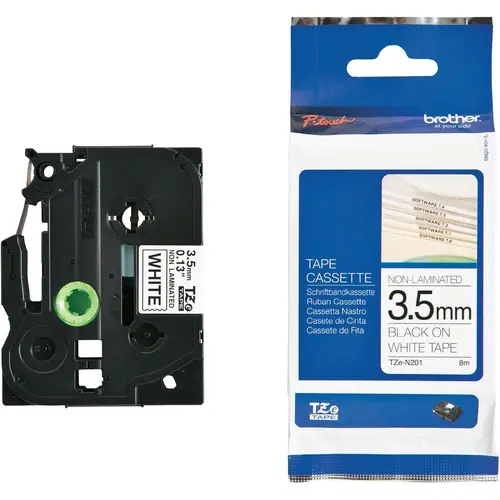 Консуматив, Brother TZe-N201 Tape, Black on White, Non Laminated, 3.5mm, 8m Консуматив, Brother TZe-N201 Tape, Black on White, Non Laminated, 3.5mm, 8m