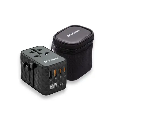 Адаптер, Verbatim UTA-05 GaN III Universal Travel Adapter with 2 x USB-C PD 65W & QC 4+ / 2 x USB-A