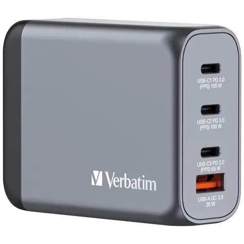 Зарядно устройство, Verbatim GNC-100 GaN Charger 4 Port 100W USB A/C (EU/UK/US)