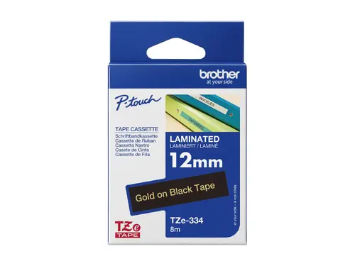 Консуматив, Brother TZe-334 Tape Gold on Black , Laminated, 12mm, 8m - Eco