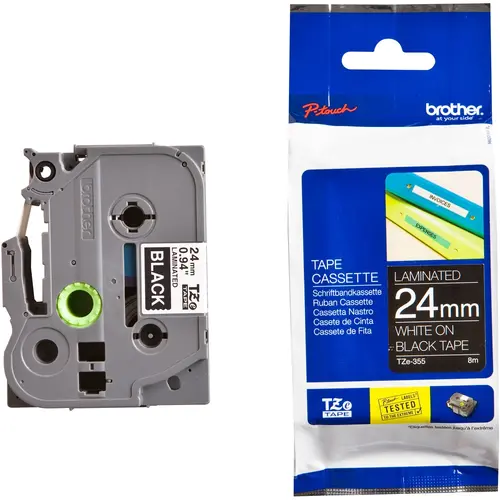 Консуматив, Brother TZe-355 Tape White on Black, Laminated, 24mm, 8 m - Eco