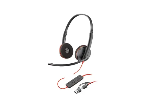 HP Poly Blackwire 3220 Stereo USB-C Headset +USB-C/A Adapter Bulk
