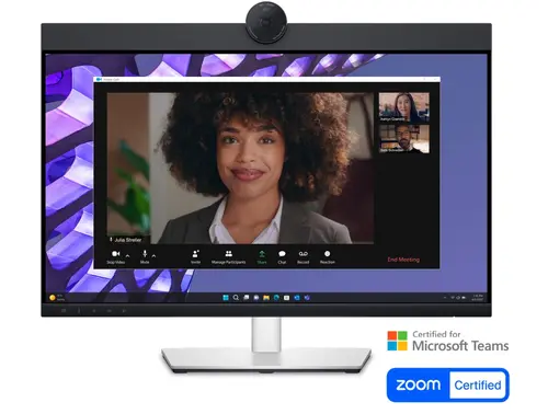 Монитор, Dell P2424HEB, 23.8" Video Conferencing, FullHD (1920x1080) AG, IPS, 16:9, 5ms, 1000:1, 250 cd/m2,  99% sRGB, HDMI, DP, USB-C, USB 3.2 hub, RJ45, 1x 4MP RGB + IR 2K camera, 2x digital mic, 2x 5W speaker, Height Adj, Pivot, Swivel, Tilt, Black