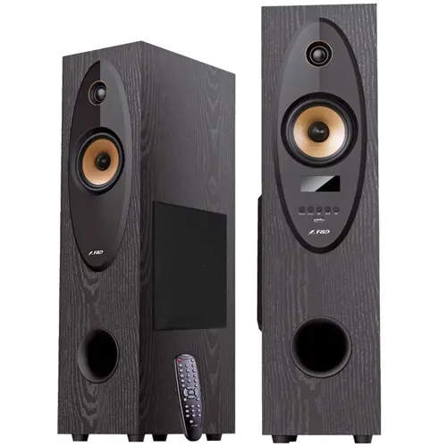 FENDA F&D T-35X 2.0 Floorstanding Speakers, 80W RMS (40Wx2), 1'' Tweeter + 4'' Speaker + 8'' Subwoofer for each channel, BT 5.0/AUX/Optical/USB/FM/Karaoke function/LED Display/Remote control/Microphone included/Wooden/Black
