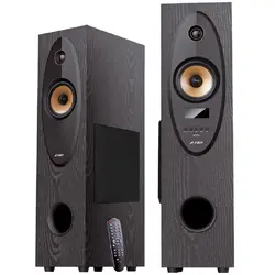 FENDA F&D T-35X 2.0 Floorstanding Speakers, 80W RMS (40Wx2), 1'' Tweeter + 4'' Speaker + 8'' Subwoofer for each channel, BT 5.0/AUX/Optical/USB/FM/Karaoke function/LED Display/Remote control/Microphone included/Wooden/Black
