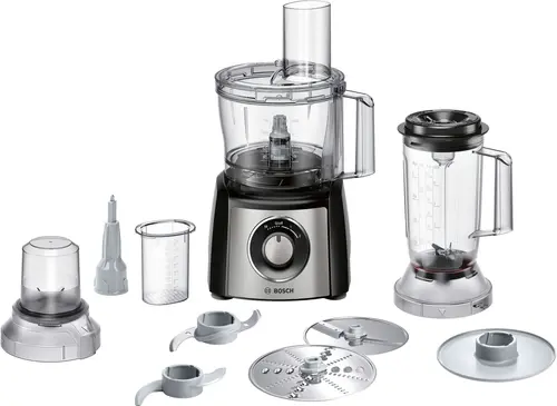Кухненски робот, Bosch MCM3501M, Food processor, MultiTalent 3, 800 W, add. Mixer attachment, Chopper, Grinder, Dough Tool, Black, Brushed stainless steel