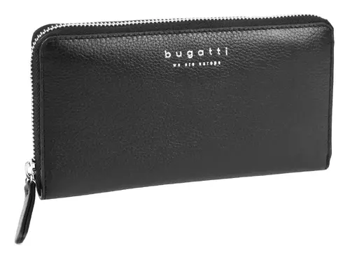 Дамски кожен портфейл Bugatti Linda 18CC, eстествена кожа, черен