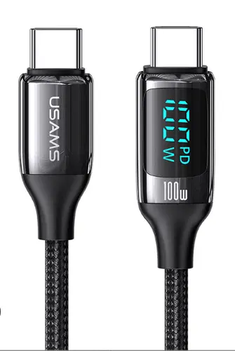 Кабел за бързо зареждане и данни USAMS SJ559 U78 Type-C To Type-C 100W PD, 480Mbps, 3м, черен