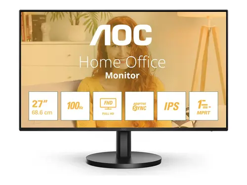 Монитор, AOC 27B3HA2, 27" IPS WLED, 1920x1080@100Hz, 4ms GtG, 1ms MPRT, 250cd m/2, 1300:1, 20M:1 DCR, Adaptive Sync, FlickerFree, Low Blue Mode, 2Wx2, Tilt, D-SUB, HDMI
