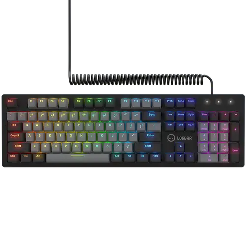 LORGAR Azar 514, Wired mechanical gaming keyboard, RGB backlight, 1680000 colour variations, 18 modes, keys number: 104, 50M clicks, linear dream switches, spring cable up to 3.4m, ABS plastic+metal, magnetic cover, 450*136*39mm, 1.17kg, black, EN layout