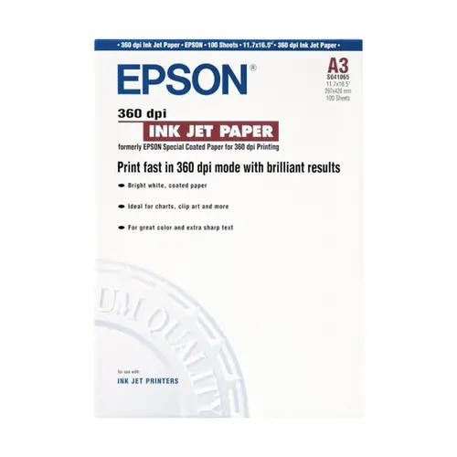 ХАРТИЯ EPSON INK JET COATED PAPER - A3 Size - 297 mm x 420 mm -  100 листа - PN 41065