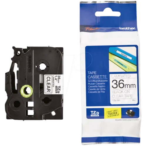 ЛЕНТА ЗА ЕТИКЕТНИ ПРИНТЕРИ BROTHER ТИП TZ - 36 mm x 8,00 m - BLACK ON CLEAR TAPE - PN TZE161 (TZE-161)