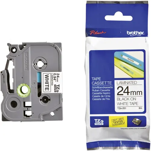 ЛЕНТА ЗА ЕТИКЕТНИ ПРИНТЕРИ BROTHER ТИП TZ - 24 mm x 8,00 m - BLACK ON WHITE TAPE - PN TZE251 (TZE-251)