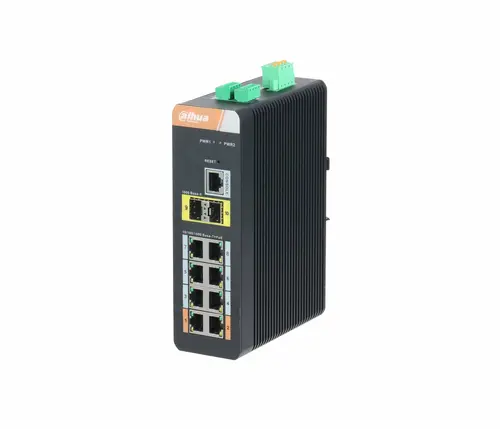 Комутатор Dahua PFS3210-8GT-DP, 8GE PoE+, 4GE, IP40, индустриален
