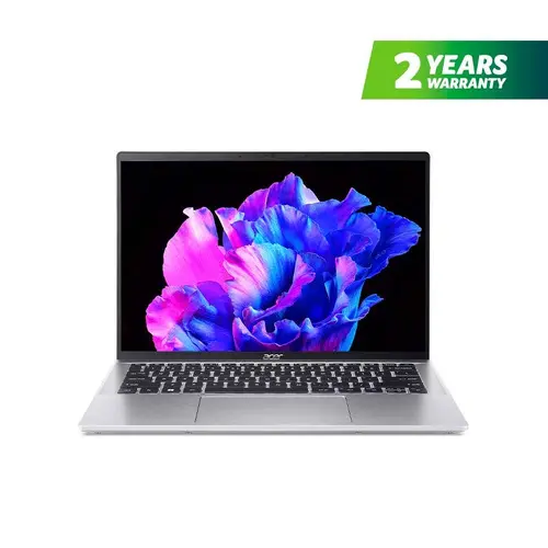 Лаптоп, Acer Swift Go 14,SFG14-73-59KB, Intel Core Ultra 5,(up to 4.30GHz, 12MB), 14" 2.2K IPS (2240x1400) sRGB100% SlimBezel, 1*16GB LPDDR5X 6400MHz, 512GB PCIe NVMe SSD, Intel UMA, QHD Cam, WiFi 7, BT 6E, Backlit Kbd, No OS, Silver