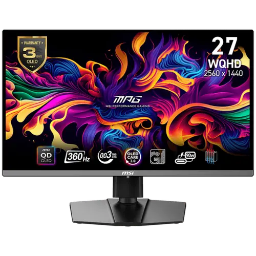 MSI MPG 271QRX QD-OLED Gaming Monitor, 27" 360Hz, WQHD (2560x1440) 16:9, QD-OLED Anti-Reflection, 0.03ms, 250nits, 1500000:1, 178°/178°, AMD FreeSync Premium Pro, Adjustable Stand, 1x DP, 2x HDMI, 1xType-C, 3x USB, 1xHeadphone out, 3Y Warranty