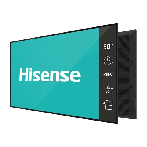 Широкоформатен дисплей, Hisense Digital Signage 50" DM series ; 24/7, 4K, 500 nit, 8ms, 5000:1, Auto Brightness, WiFi, BT 5.1, LAN, Android 11, VESA 300x300, Anti-glare Широкоформатен дисплей, Hisense Digital Signage 50" DM series ; 24/7, 4K, 500 nit, 8ms, 5000:1, Auto Brightness, WiFi, BT 5.1, LAN, Android 11, VESA 300x300, Anti-glare