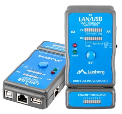 Инструмент, Lanberg cable tester for wiring terminated with RJ-45, RJ-11, USB Инструмент, Lanberg cable tester for wiring terminated with RJ-45, RJ-11, USB