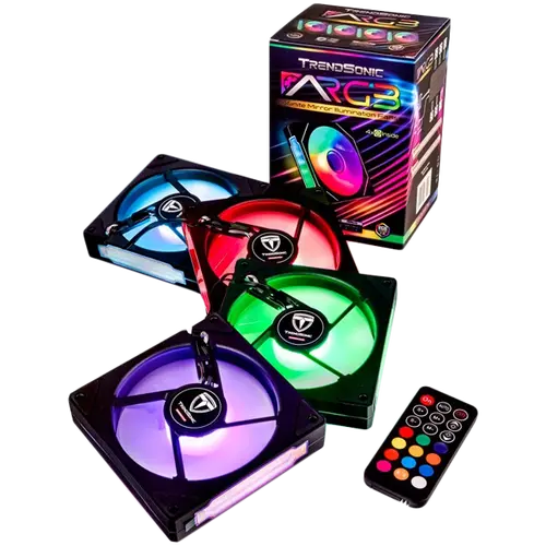 ARGB Fan*4 & ARGB controller & Remote ; Fan : 120 x 25 x 120mm, PWM 4PIN(Male & Female); ARGB 5V 3PIN(Male & Female)Speed: 800-1800RPM(PWM)