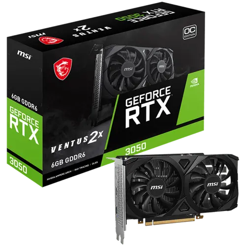 MSI Video Card Nvidia GeForce RTX 3050 VENTUS 2X E 6G OC, 6GB GDDR6, 96bit, Boost: 1492 MHz, 2304 CUDA Cores, PCIe 4.0, 1x DP 1.4a, 2xHDMI 2.1a, RAY TRACING, Dual Fan, 300W, 3Y MSI Video Card Nvidia GeForce RTX 3050 VENTUS 2X E 6G OC, 6GB GDDR6, 96bit, Boost: 1492 MHz, 2304 CUDA Cores, PCIe 4.0, 1x DP 1.4a, 2xHDMI 2.1a, RAY TRACING, Dual Fan, 300W, 3Y