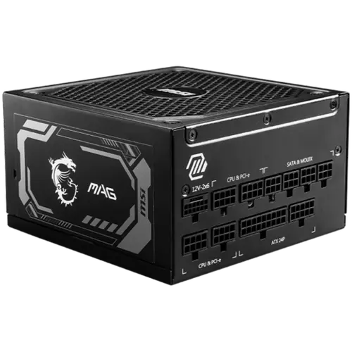 MSI MAG A1000GL PCIE5, 1000W, 80 PLUS Gold, 135mm FDB Fan, Protections: OCP/OVP/OPP/OTP/SCP/UVP, Active PFC Design, Flat Cables, Dimensions: 150mmx150mmx86mm, 7Y Warranty