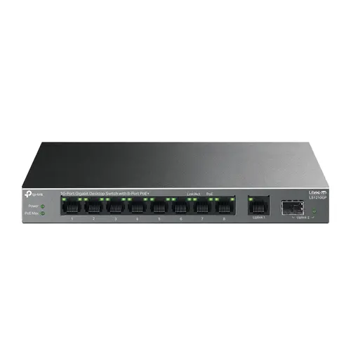 Комутатор TP-Link LS1210GP, 8x1Gb PoE+, 1x1Gb, 1GbxSFP