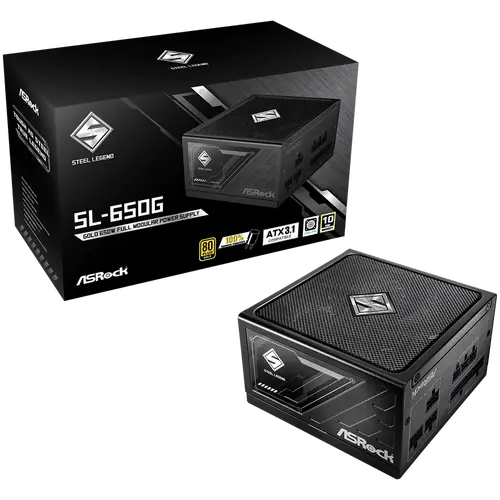 Asrock SL-650G, 650W, 80 Plus GOLD, Fully Modular PSU, Japanese Capacitors, 2x EPS 12V CPU(4+4pin), 2x PCIe (6+2pin), 3x 4-pin connectors, 6x SATA, OCP, SCP, OVP, UVP, OTP, OPP protections, 135 mm Axial Fan, ATX 3.1