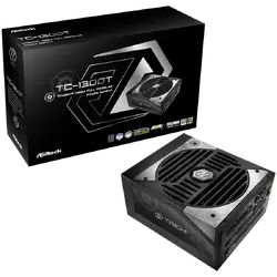 Asrock TC-1300T, 1300W, 80 Plus Titanium, Fully Modular PSU, Japanese Capacitors, 2x EPS 12V CPU(4+4pin), 2x PCIe5.1 (12+4pin), 8x PCIe (6+2pin), 3x 4-pin connectors, 9x SATA, OCP, SCP, OVP, UVP, OTP, OPP protections, 135 mm Axial Fan, ATX 3.1