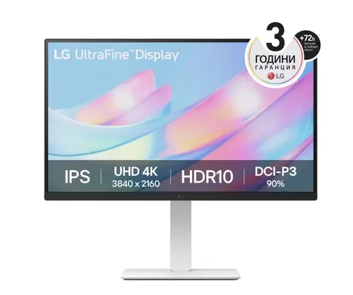 Монитор, LG 27US550-W, 27" UHD 4K, IPS Panel Anti-Glare, 5ms, 1000:1, 300cd/m, 3840x2160, DCI-P3 90% t, HDR 10, HDMI, DisplayPort, Dynamic Action Sync, LG Switch,  Headphone out, Height / Pivot / Tilt Adjustable Stand, Black/White