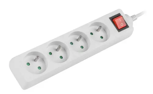 Разклонител, Lanberg power strip 1.5m, 4 sockets, french with circuit breaker quality-grade copper cable, white