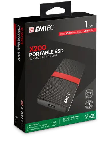 Външен диск, EMTEC EXT SSD X200 1T /USB-C