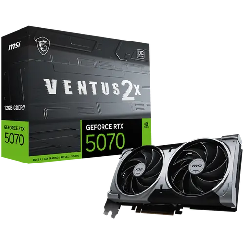 MSI Video Card Nvidia GeForce RTX 5070 12G VENTUS 2X OC, 12GB GDDR7, 192bit, Effective Memory Clock: 28000MHz, Boost: 2542 MHz, 6144 CUDA Cores, PCIe 5.0, 3x DP 2.1b, HDMI 2.1b, RAY TRACING, Dual Fan, 1x16pin, 650W Recommended PSU, 3Y