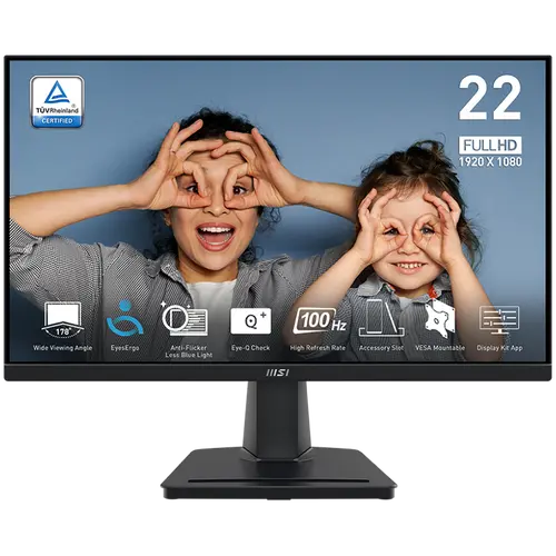 MSI PRO MP225V Professional Business Monitor, 21.45" 100Hz, FHD (1920x1080) 16:9, VA Anti-glare, 1ms/4ms, 300nits, 4000:1, 178/178, Adaptive-Sync, Tilt, 1x D-Sub(VGA), 1x HDMI, 3Y Warranty