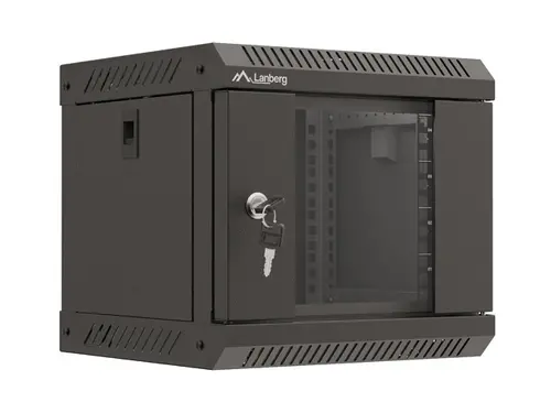 Комуникационен шкаф, Lanberg rack cabinet 10" wall-mount 4U/300x300 (flat pack) with glass door black
