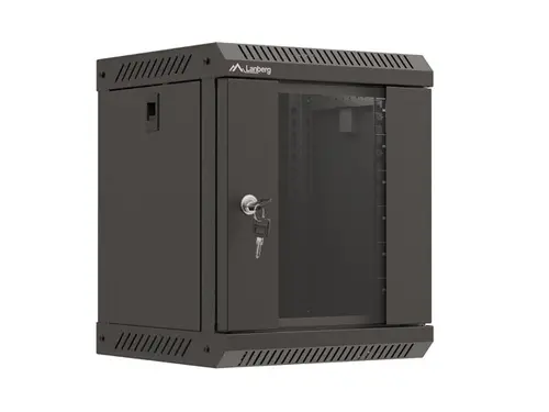 Комуникационен шкаф, Lanberg rack cabinet 10" wall-mount 6U/300x300 (flat pack) with glass door black