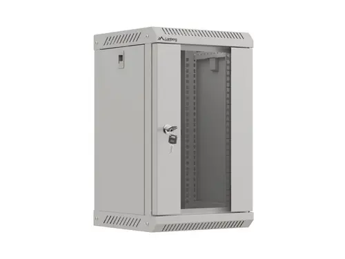 Комуникационен шкаф, Lanberg rack cabinet 10" wall-mount 9U/300x300 (flat pack) with glass door grey
