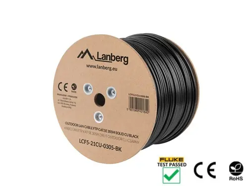 Кабел, Lanberg LAN cable CAT.5e ftp 305m solid outdoor cu black fluke passed