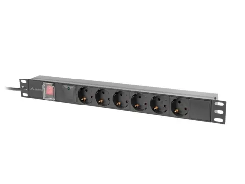 Разклонител, Lanberg power distribution unit (pdu) 19" 1U 16a 2m 6x schuko outlets black